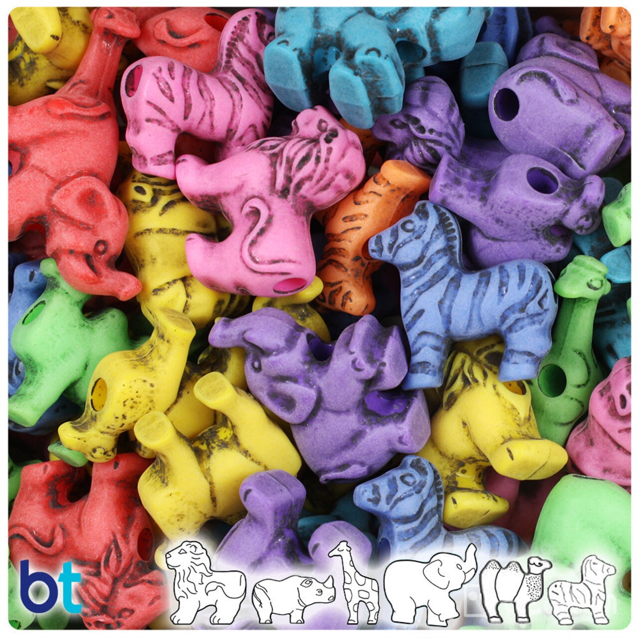 BeadTin Circus Antique Mix Safari Animal Plastic Pony Beads (2oz)